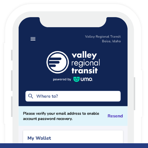 Image showing a cellphone with the screen depicting the VRT homepage on the Umo Mobility App